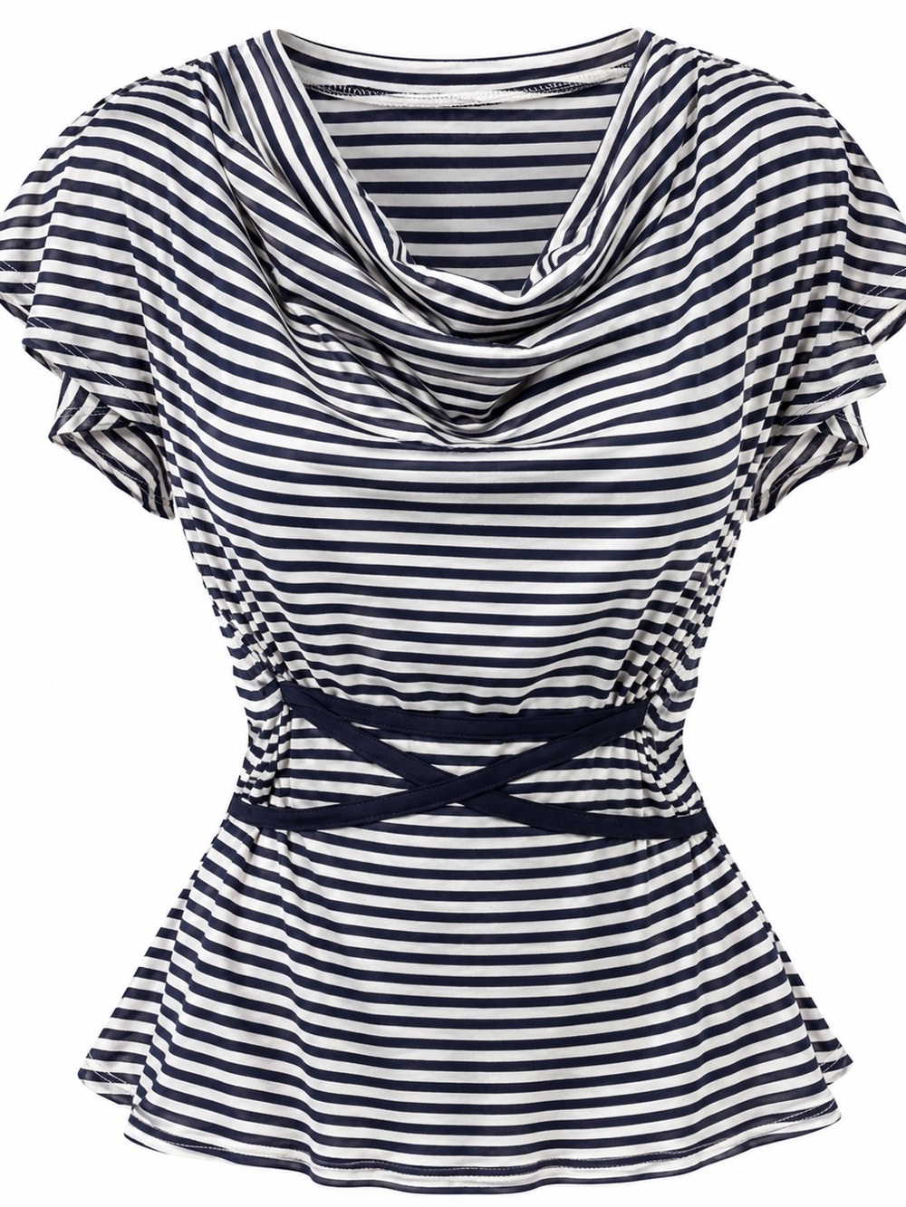 H&M Navy & White Striped Cowl Neck Top US 2